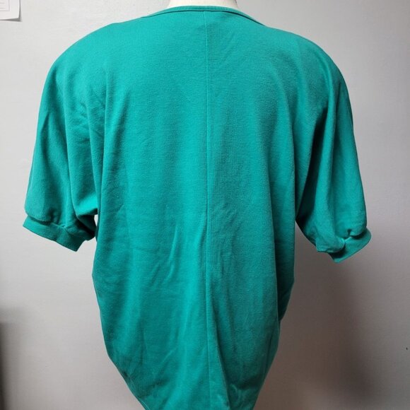 Koret Francisca Shirt Green Embroidered 80s Shoulder Pads Vintage Womens M Tribe - Picture 5 of 9